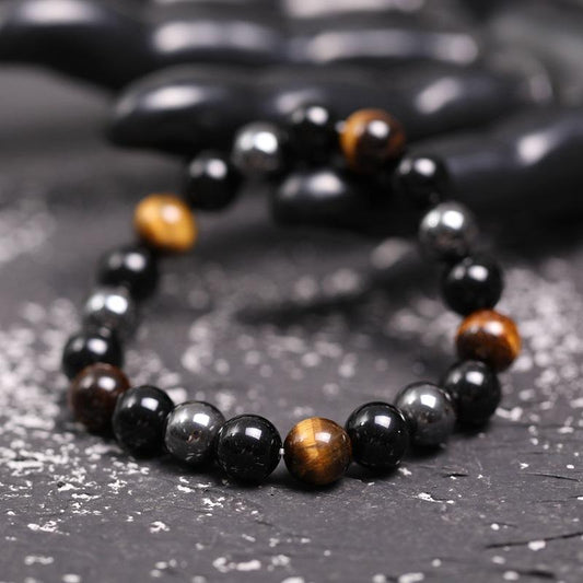 Triple Protection Bracelet - Tiger's Eye, Obsidian, Hematite