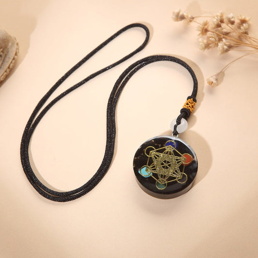 Black Tourmaline Metatron's Cube Orgonite Protection Necklace