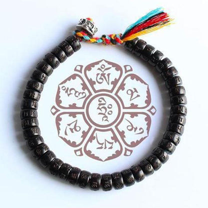 Coconut Shell Beads Bracelet with Engraved Mantra