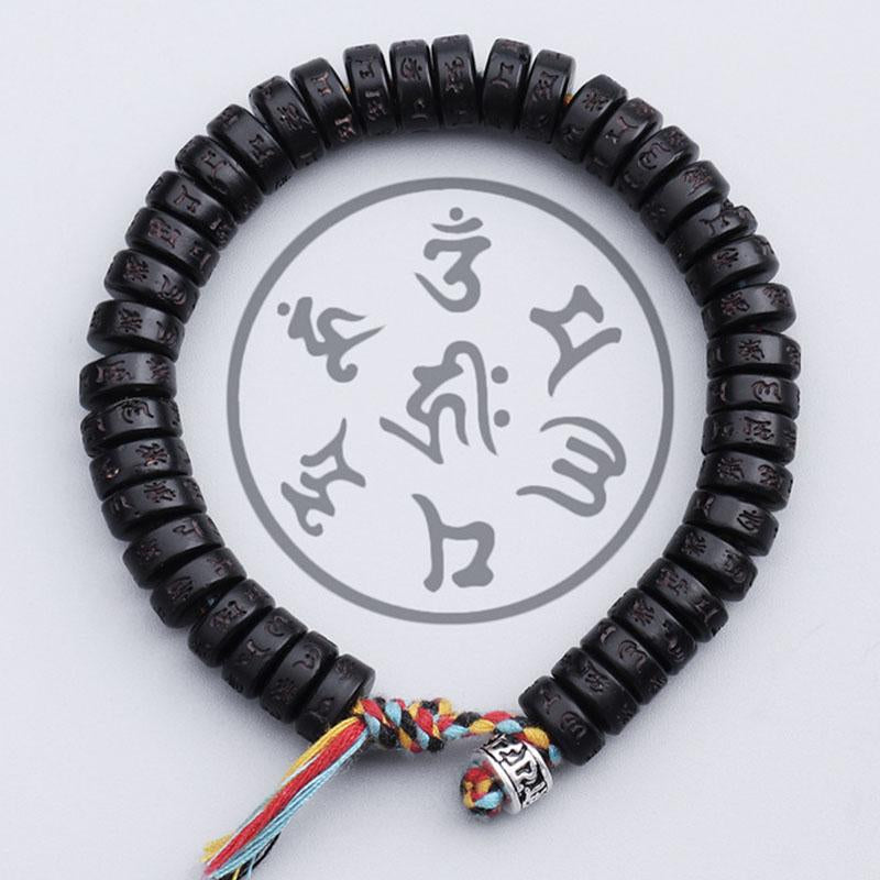 Coconut Shell Beads Bracelet with Engraved Mantra