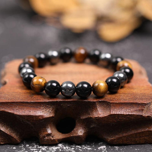 Triple Protection Bracelet - Tiger's Eye, Obsidian, Hematite