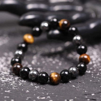 Triple Protection Bracelet - Tiger's Eye, Obsidian, Hematite
