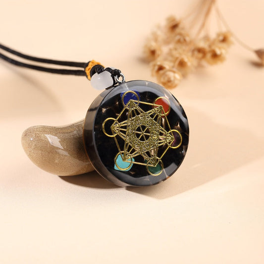 Black Tourmaline Metatron's Cube Orgonite Protection Necklace