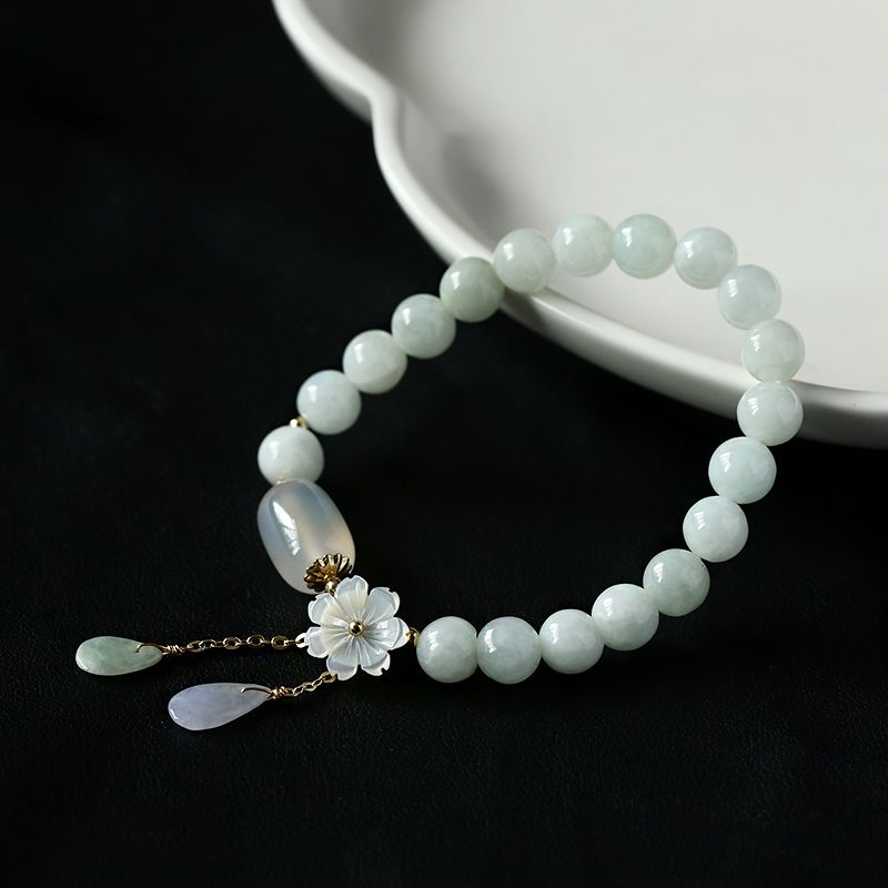 Natural Light Green Jade Bead Bracelet for Luck