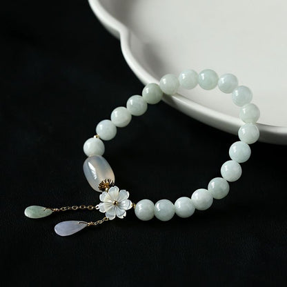 Natural Light Green Jade Bead Bracelet for Luck