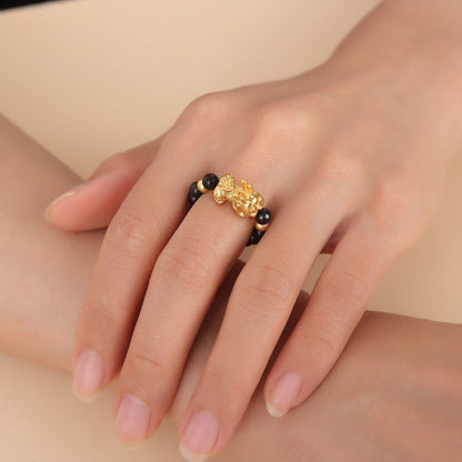 Pixiu Black Obsidian Wealth Ring