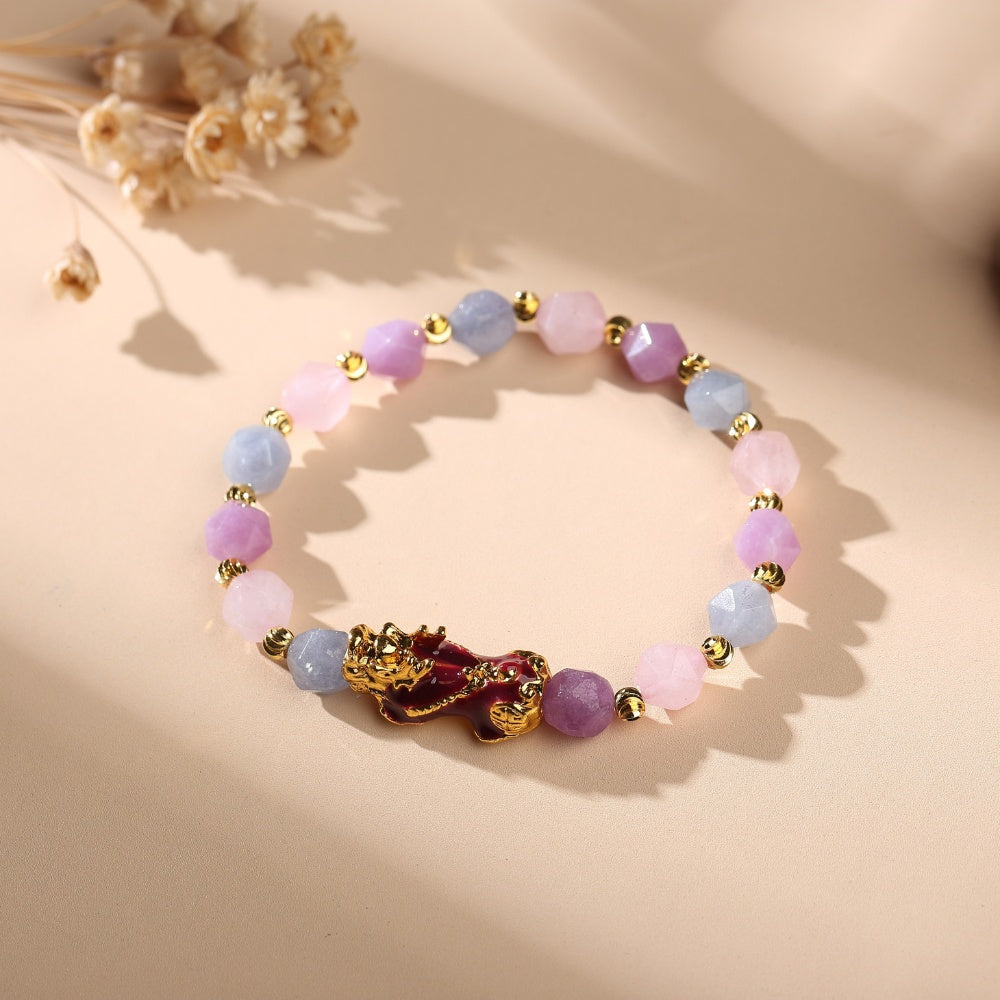 The Prosperity Bracelet - Amethyst, Aquamarine, Rose Quartz Pixiu