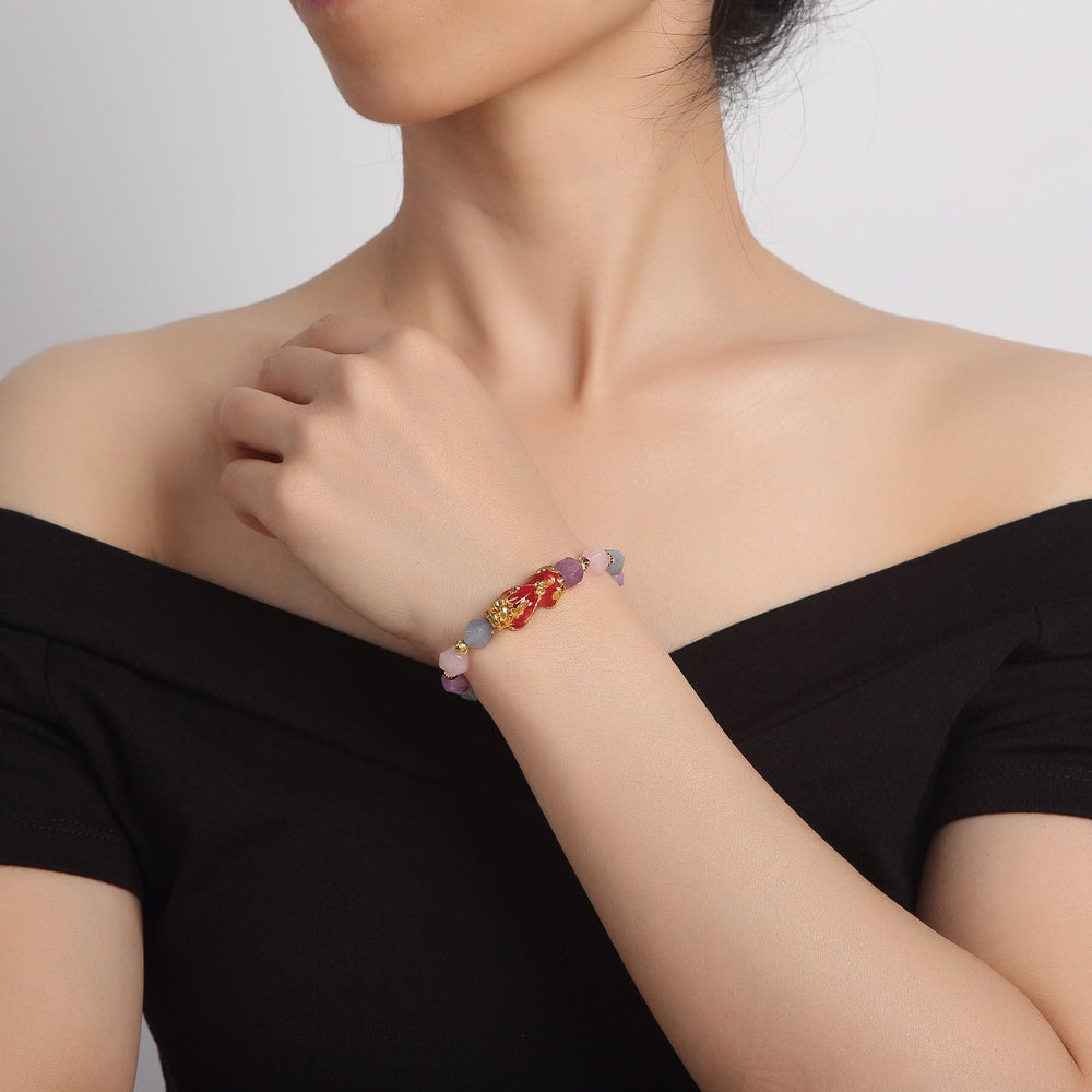 The Prosperity Bracelet - Amethyst, Aquamarine, Rose Quartz Pixiu